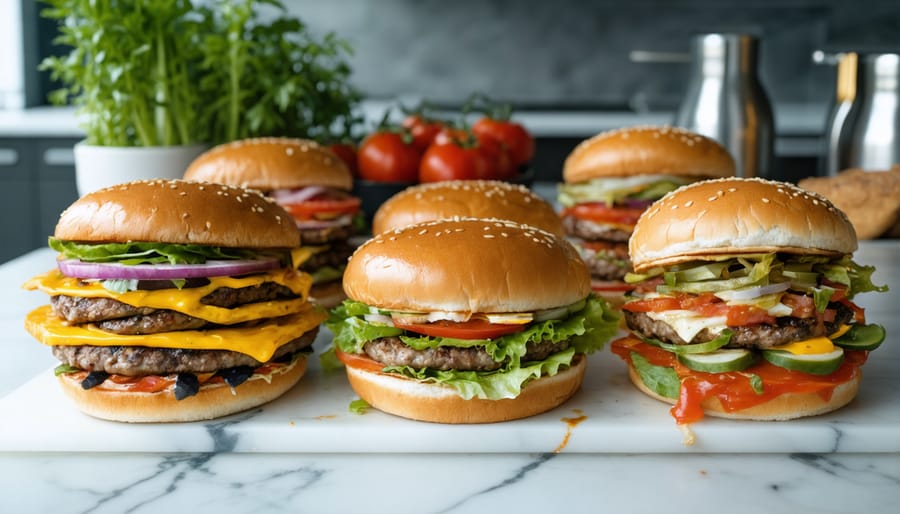 Overhead view of food delivery bags, smartphone, and scattered money on kitchen table