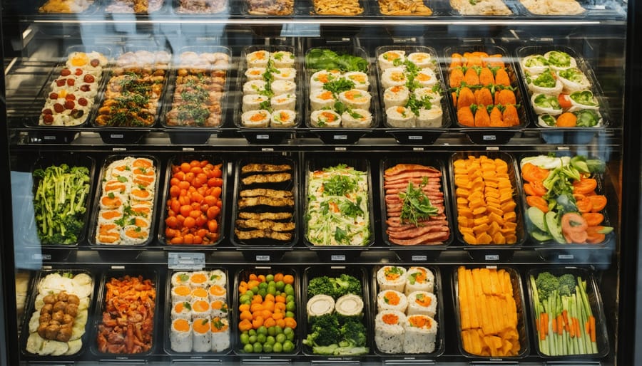 Person organizing meal planning and budget materials on kitchen counter with fresh ingredients