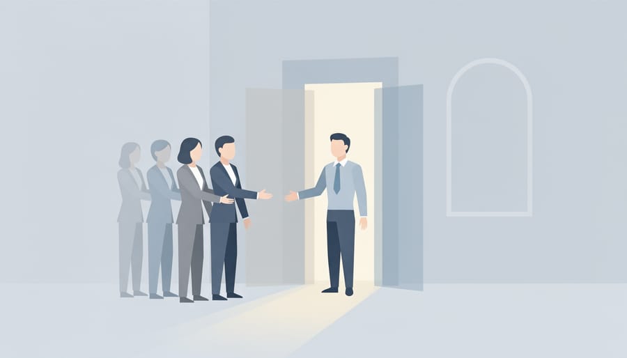 Host shaking hands with a member at the entrance of an upscale restaurant