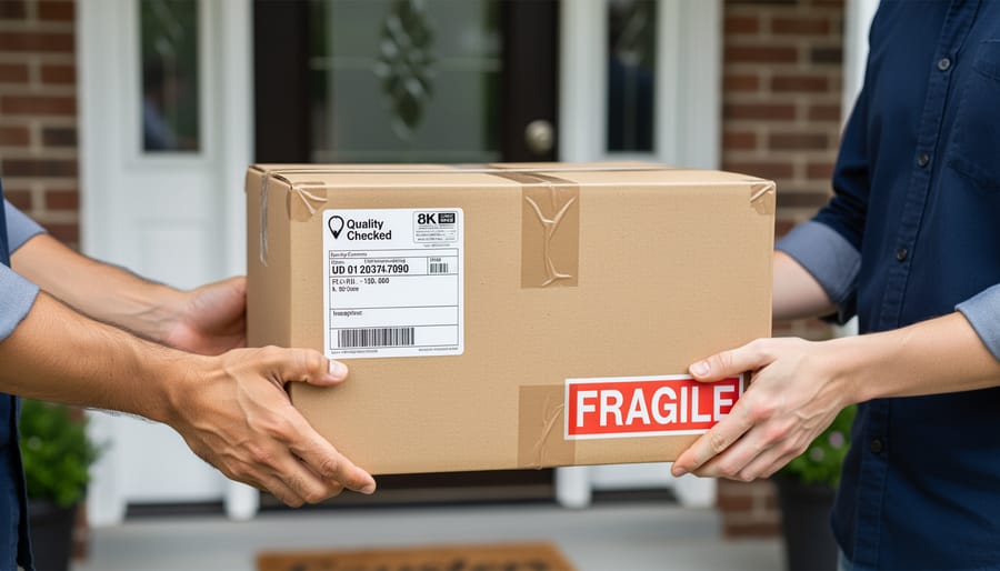 Close-up of a courier’s hands holding thermal insulated delivery bags with sealed food containers.